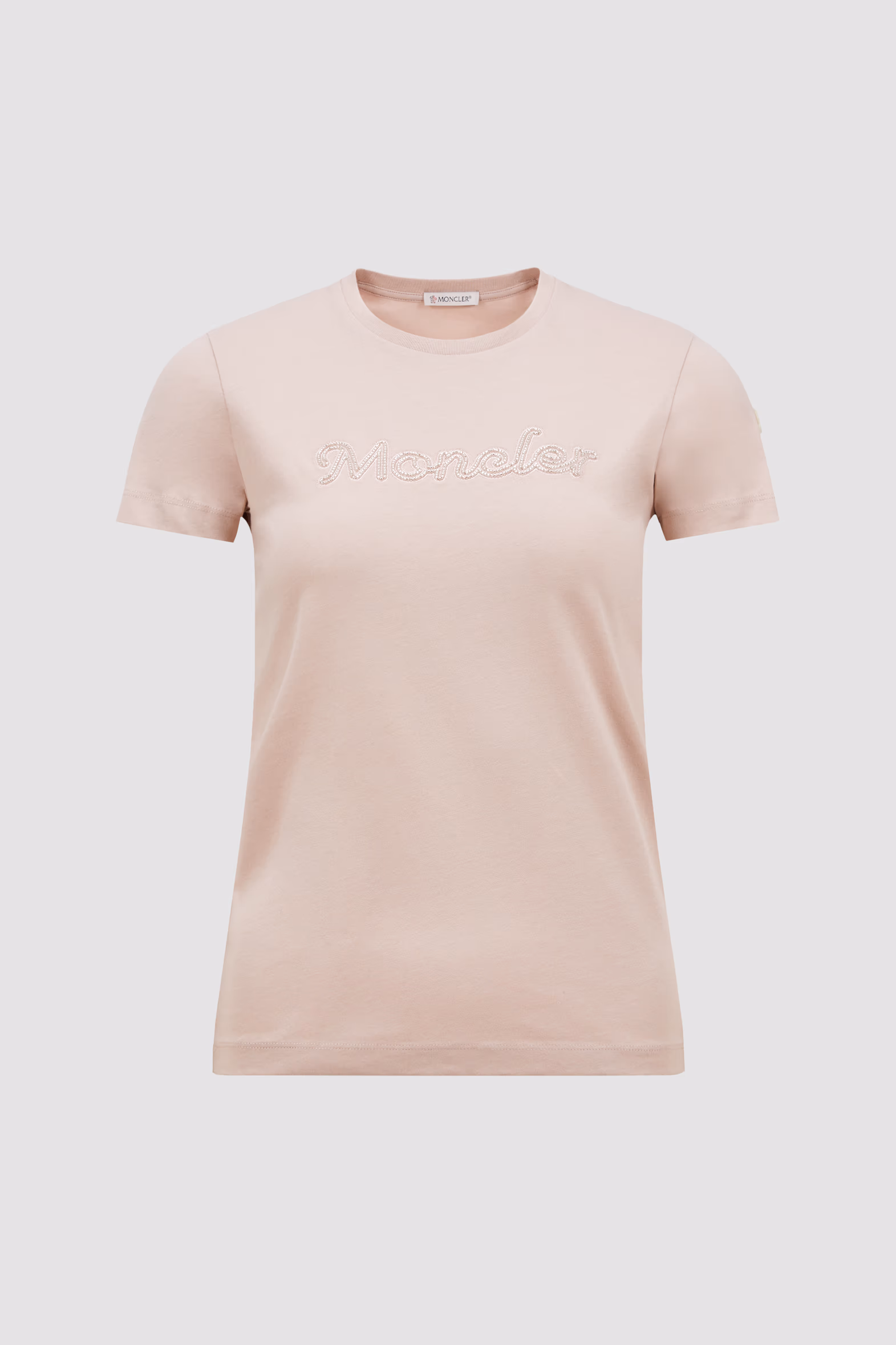Pearl-Embroidered Logo Cotton T-Shirt Women Light Pink Moncler 2